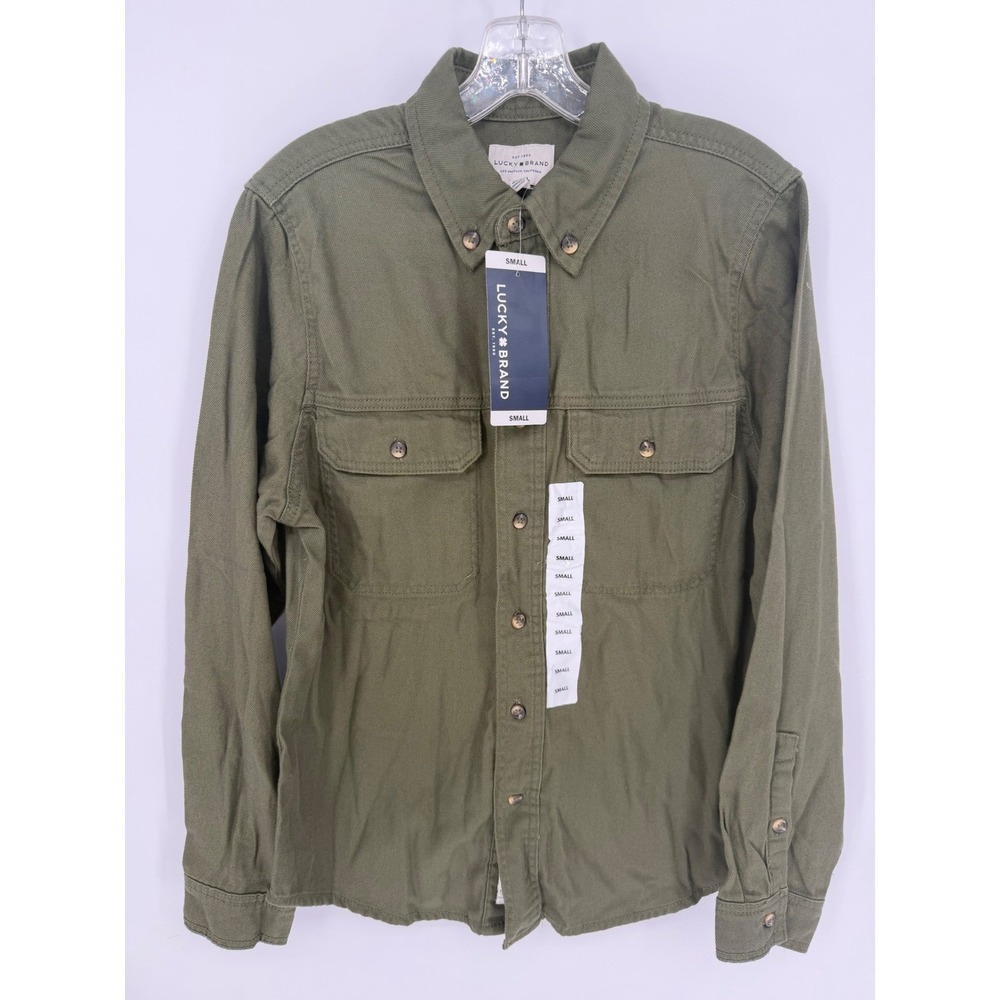 Lucky Brand Mens Long Sleeve Button Down Shirt Olive Green Casual Top Size Small
